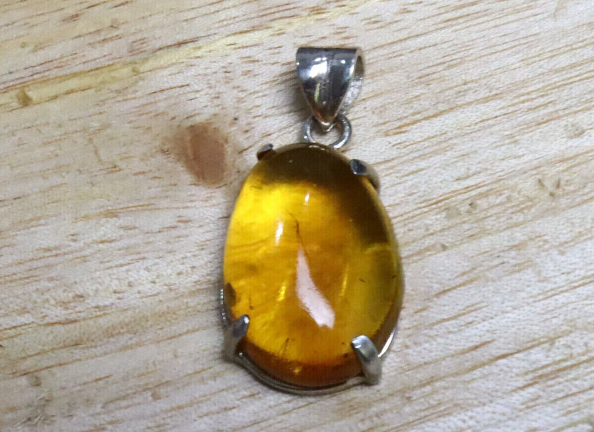 Impressive Natural Clear Orange Yellow Amber .925 Sterling Silver Pendant 37mm – photo 3
