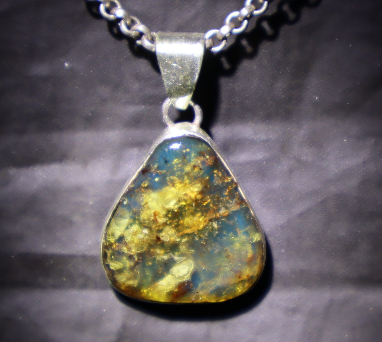Impressive Natural Translucent Ocean Blue Amber 925 Sterling Silver Pendant 32mm – photo 6