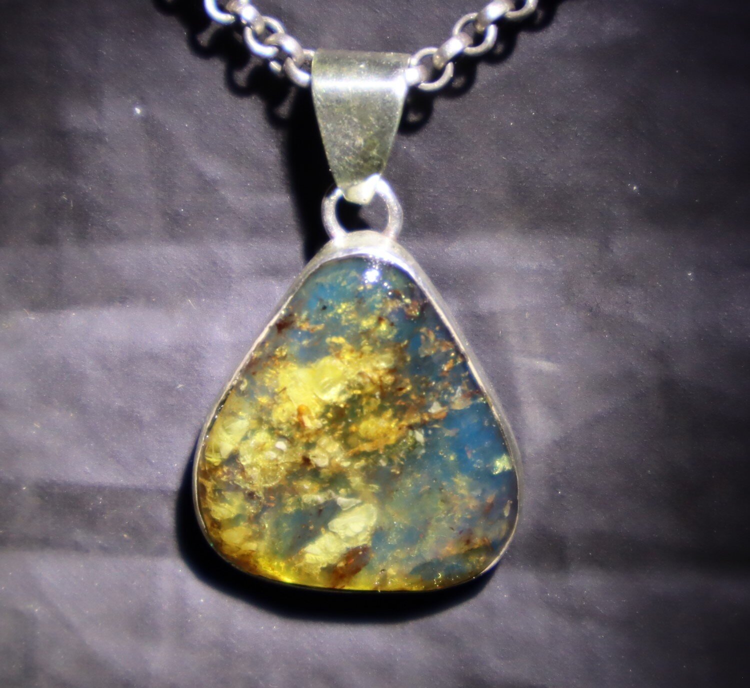 Impressive Natural Translucent Ocean Blue Amber 925 Sterling Silver Pendant 32mm – photo 7