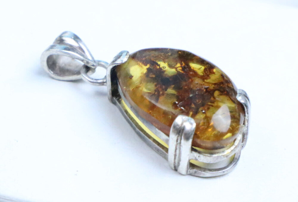 Charming Design Nat. Clear Green Orange Amber .925 Sterling Silver Pendant 35mm – photo 7