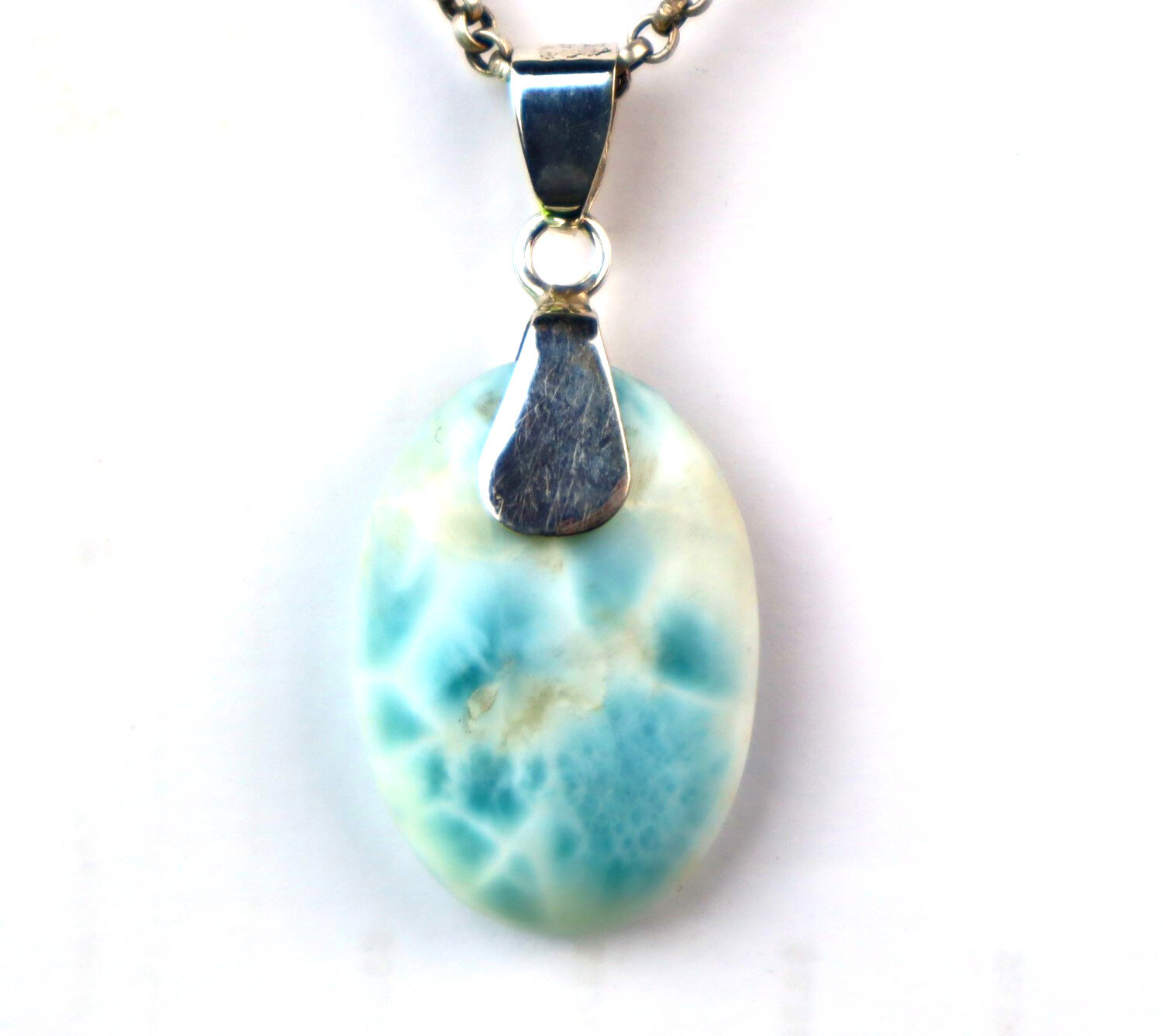 Unusual Pattern Natural Sky Blue Larimar .925 Sterling Silver Pendant 45mm – photo 4