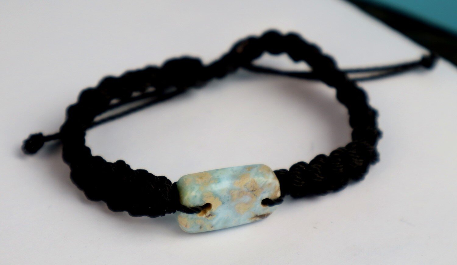 Rarest Natural Ocean Blue Larimar Bracelet Wristband adjustable cord – photo 6