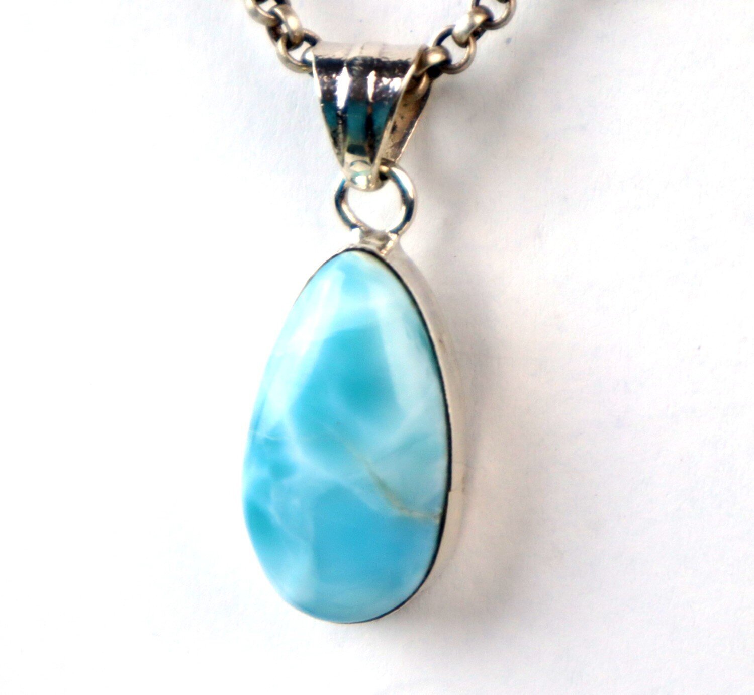Dominikanischer Larimar Anhänger aus 925 Sterlingsilber Blau Tropfen 31 mm – photo 4