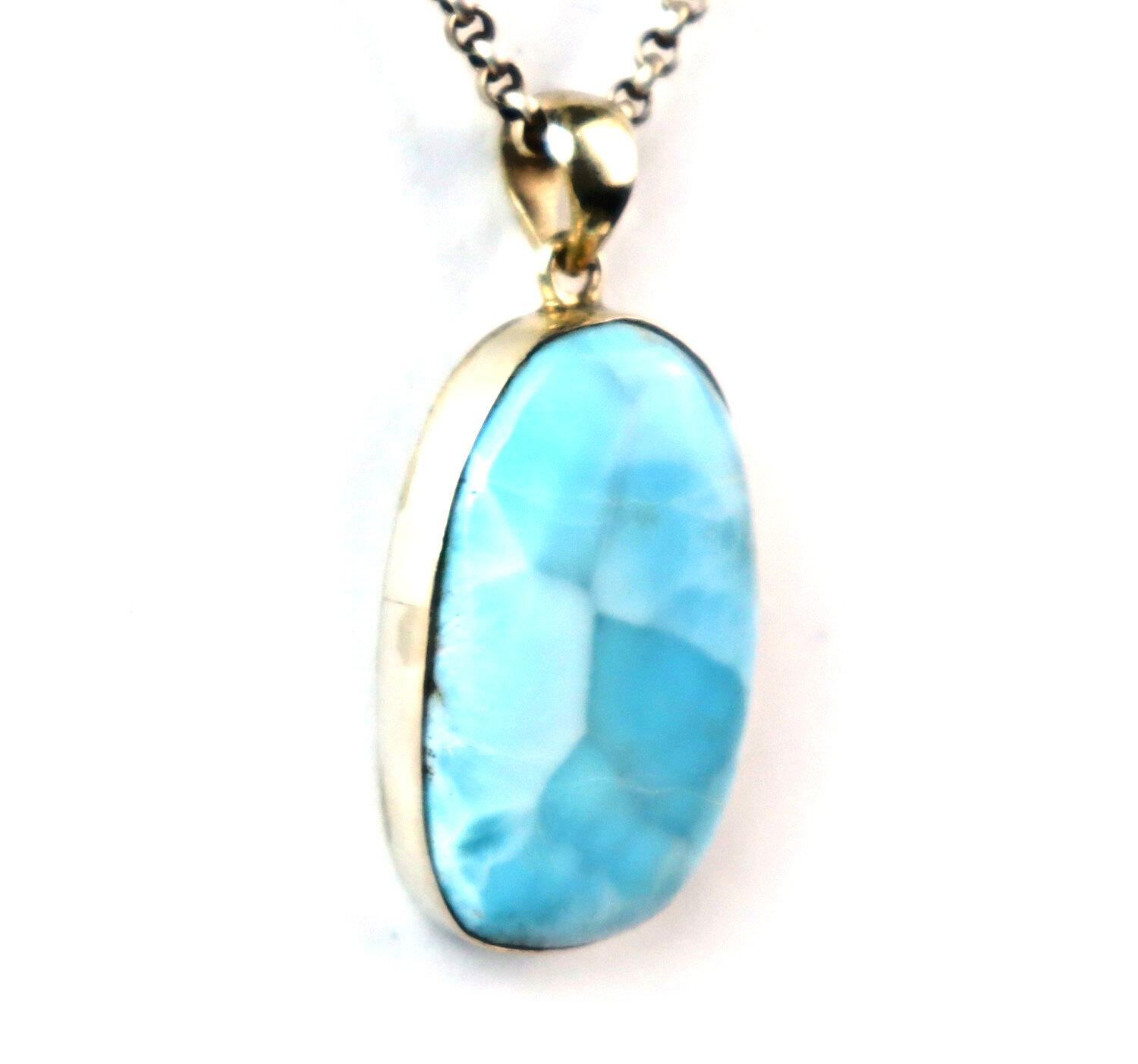 Larimar Anhänger 925 Sterlingsilber Himmelblau Naturstein Unikat aus der Karibik – photo 6
