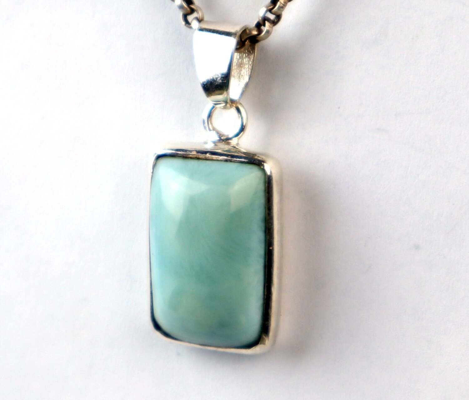 Echter Ozeanblauer Larimar Anhänger aus 925 Sterling Silber – Rechteckig 35mm – photo 6