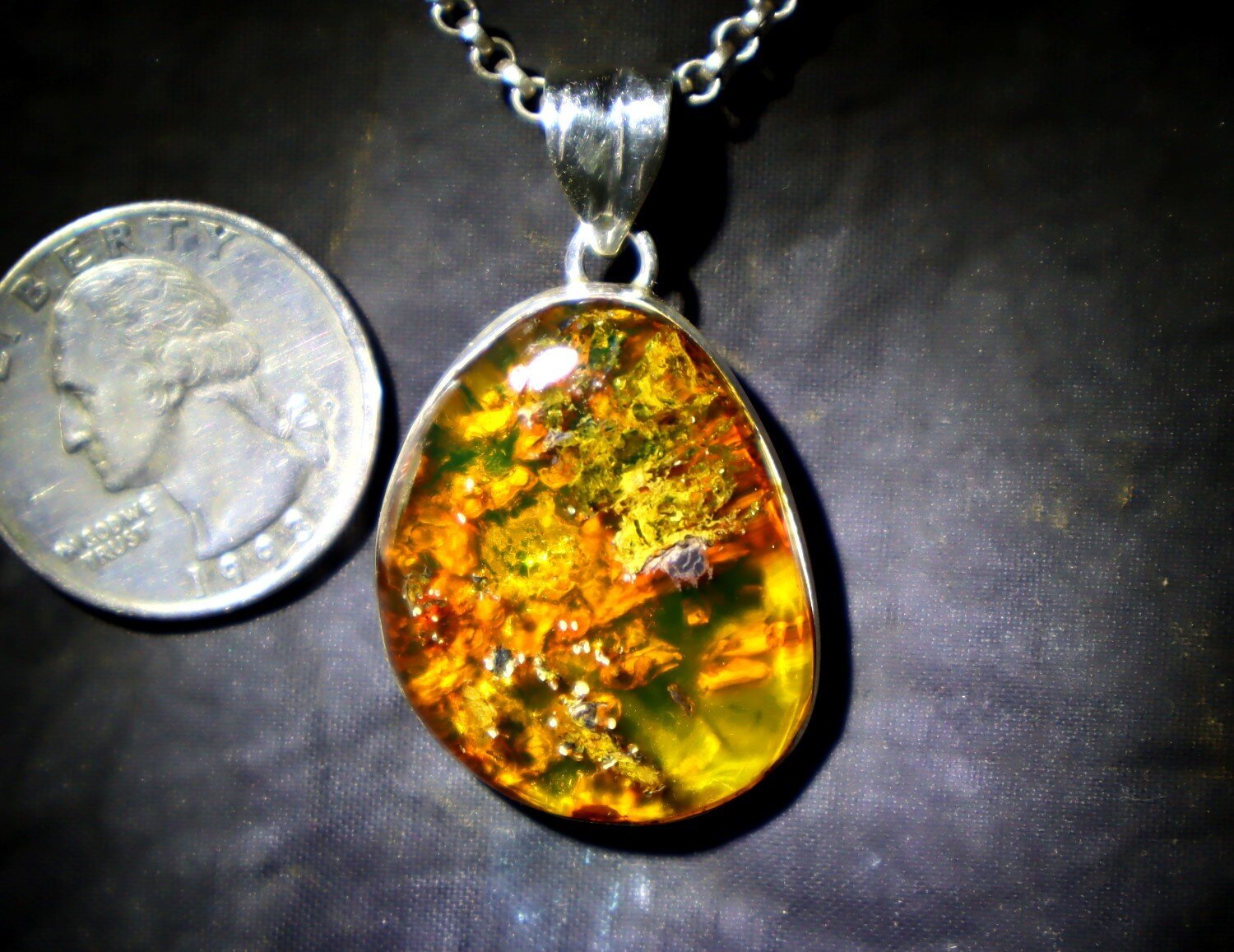 Rare Quality Golden Orange Amber 925 Sterling Silver Freeform Pendant 42mm – photo 5