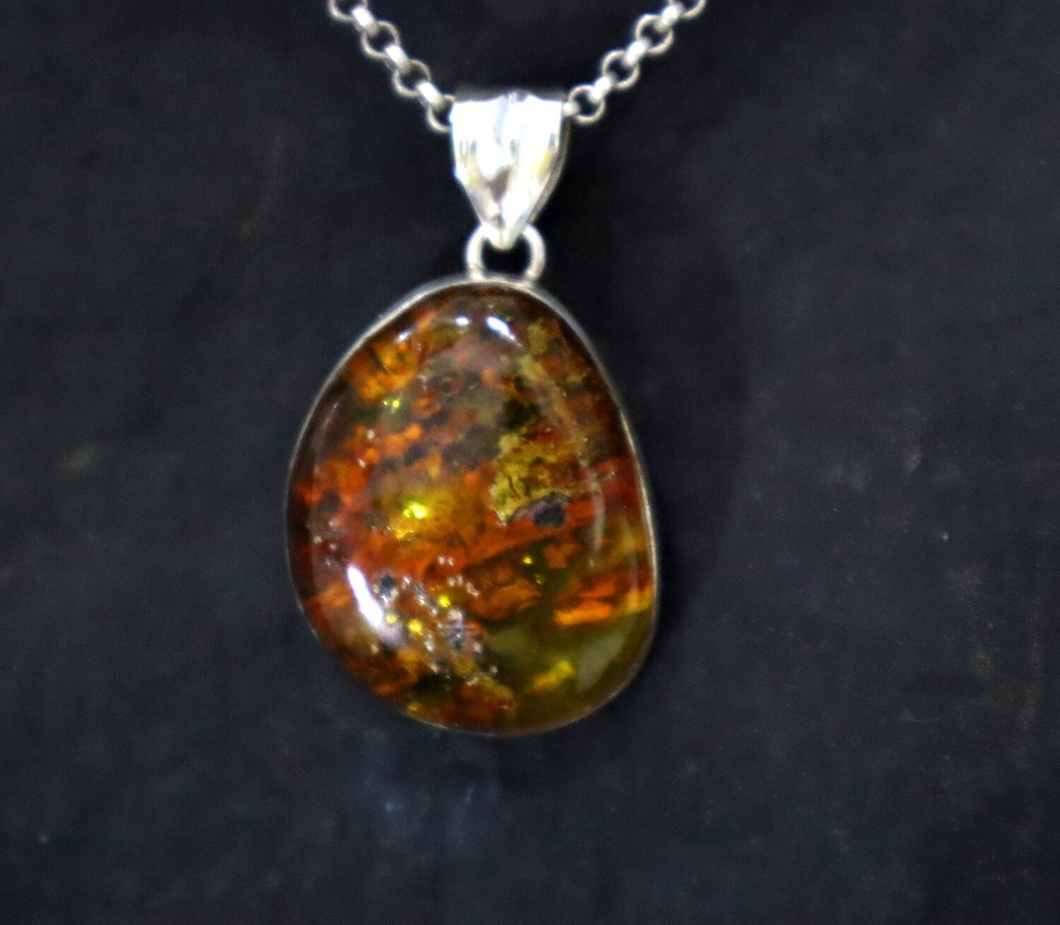 Rare Quality Golden Orange Amber 925 Sterling Silver Freeform Pendant 42mm – photo 6