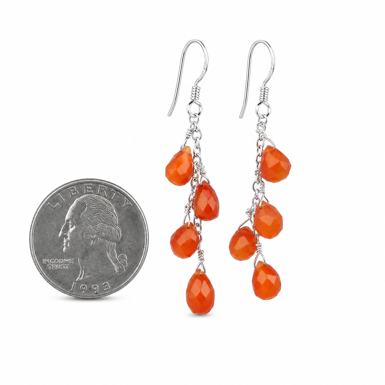 Unique Premium Orange Carnelian 925 Sterling Silver Faceted Teardrop Earrings – photo 3