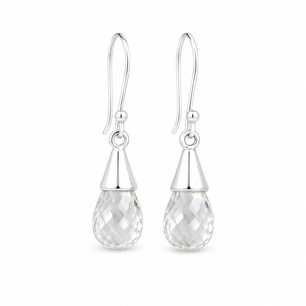 Polished Statement Clear Rock Crystal Quartz 925 Sterling Silver Earrings 35mm