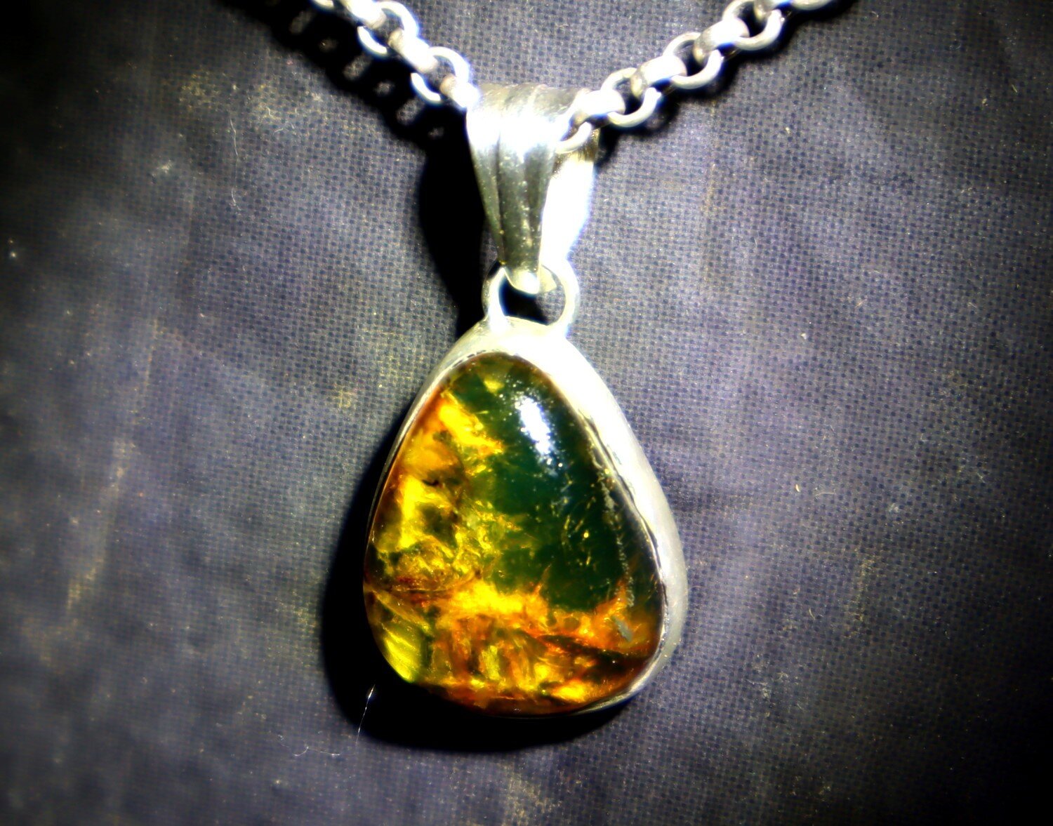 Polished Statement Orange Green Amber 925 Sterling Silver Teardrop Pendant 29mm – photo 5