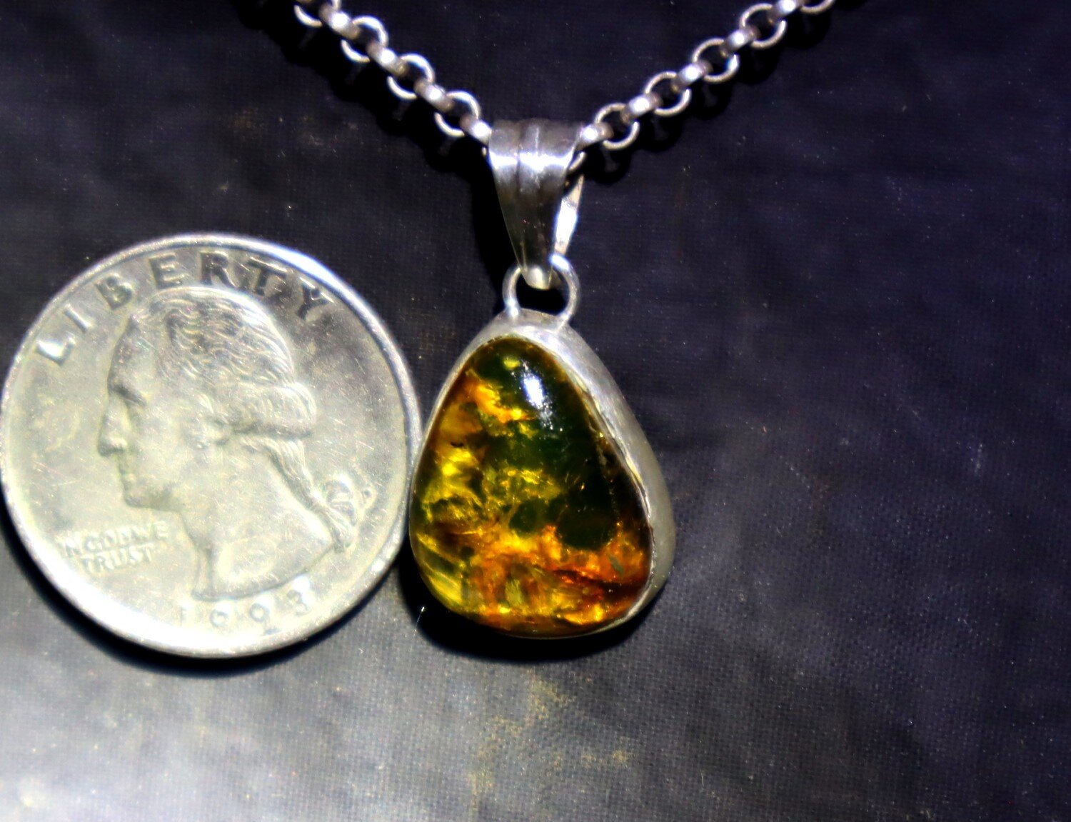 Polished Statement Orange Green Amber 925 Sterling Silver Teardrop Pendant 29mm – photo 6