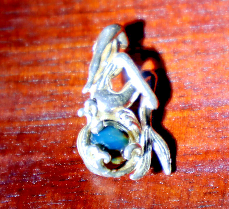 Exquisite Natural Deep Blue Amber .925 Sterling Silver Mermaid Nixe Pendant 27mm – photo 2