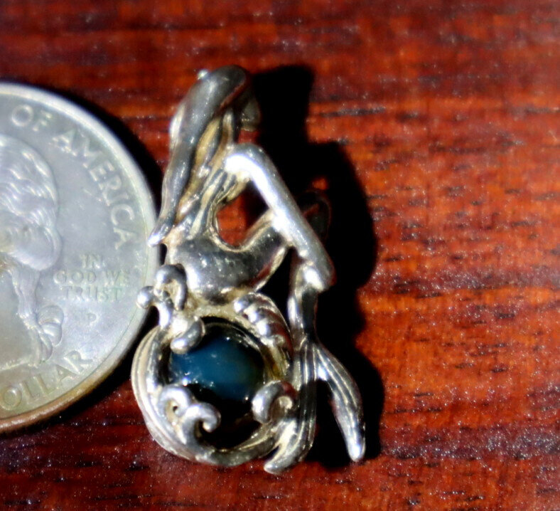 Exquisite Natural Deep Blue Amber .925 Sterling Silver Mermaid Nixe Pendant 27mm – photo 6