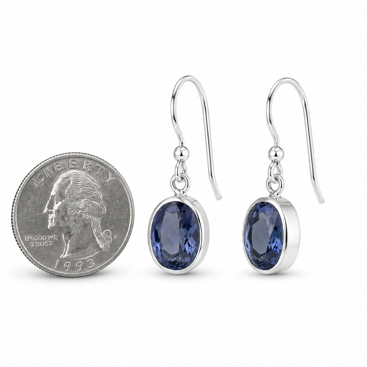 Handcrafted Natural Blue Violet Iolite 925 Sterling Silver Oval Earrings 31mm – photo 3