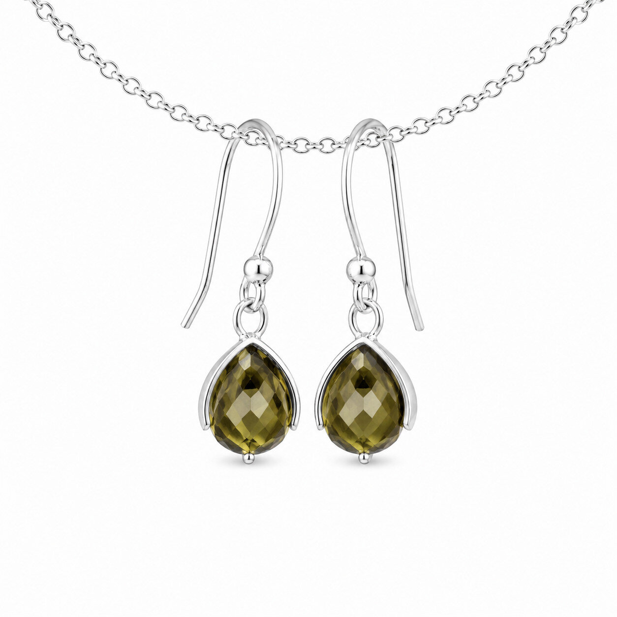 Beautiful Exquisite Green Quartz 925 Sterling Silver Round Earrings 31mm