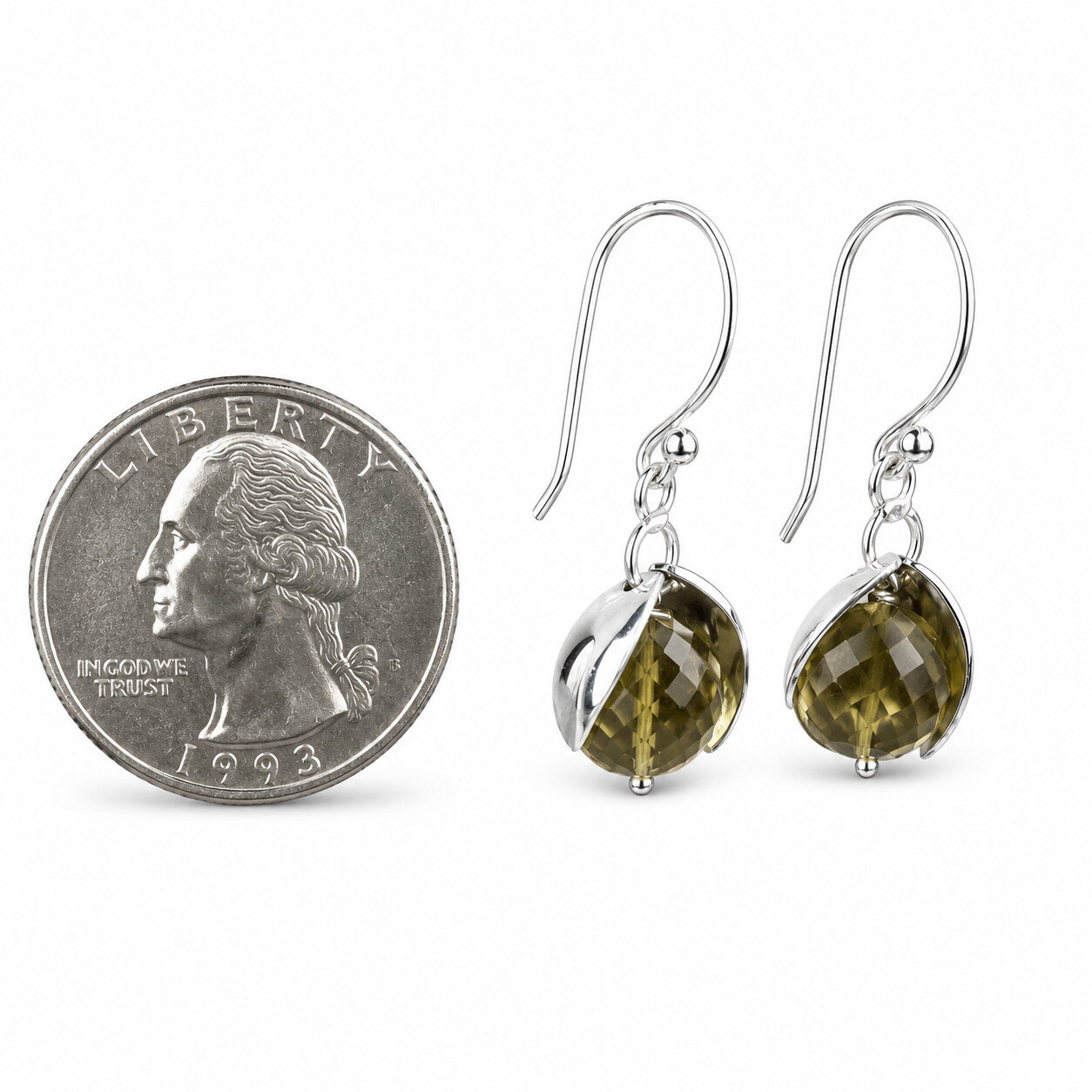 Beautiful Exquisite Green Quartz 925 Sterling Silver Round Earrings 31mm – photo 3