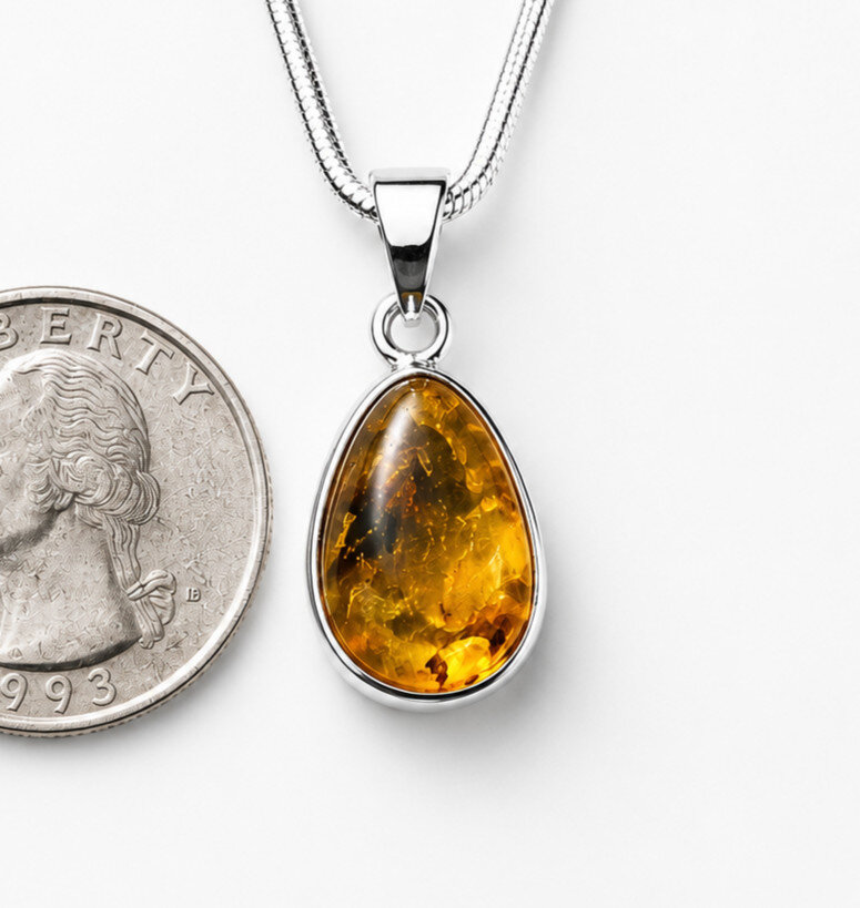 Natural Unique Light Yellow Amber 925 Sterling Silver Pendant 33mm – photo 4
