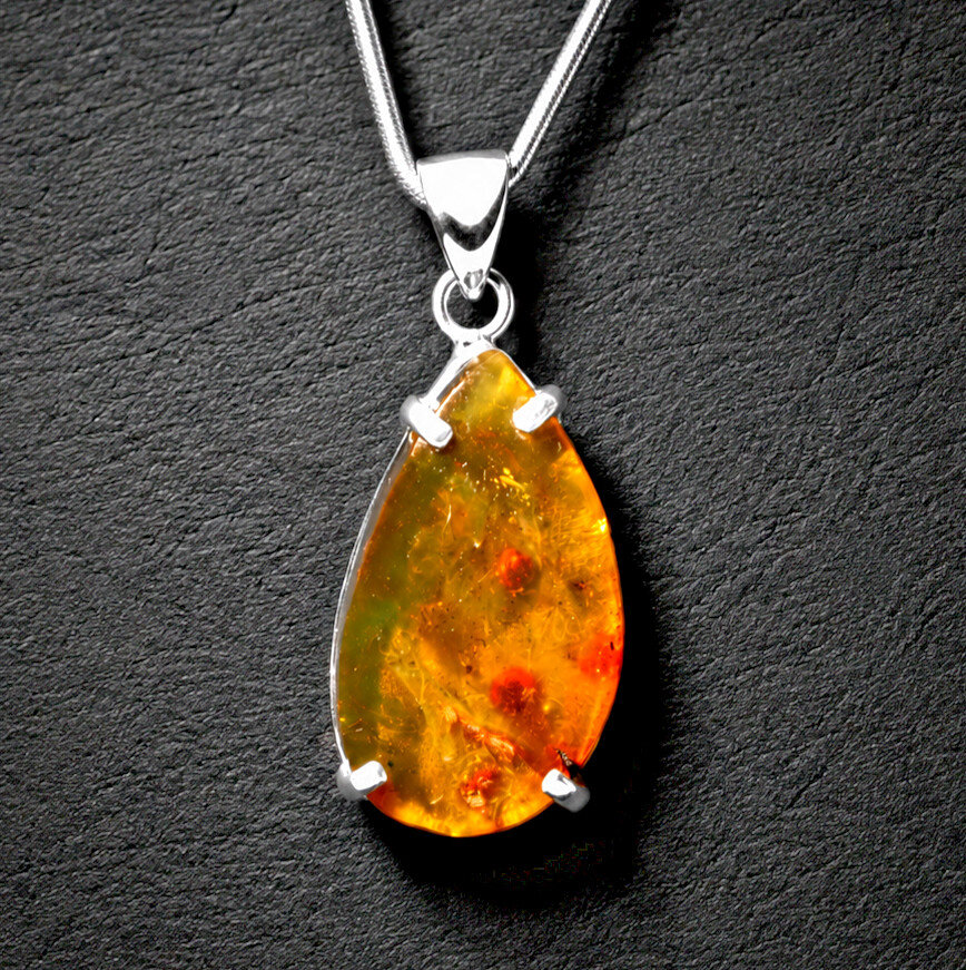 Quality Artisan Orange Yellow Amber 925 Sterling Silver Pendant 45mm – photo 2