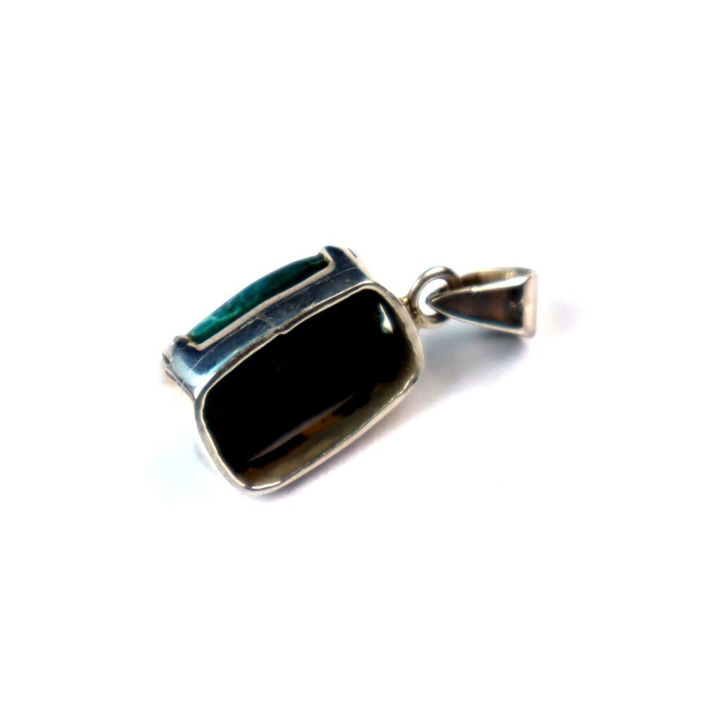 Genuine Black Green Malachite 925 Sterling Silver Rectangular Pendant 35mm – photo 6