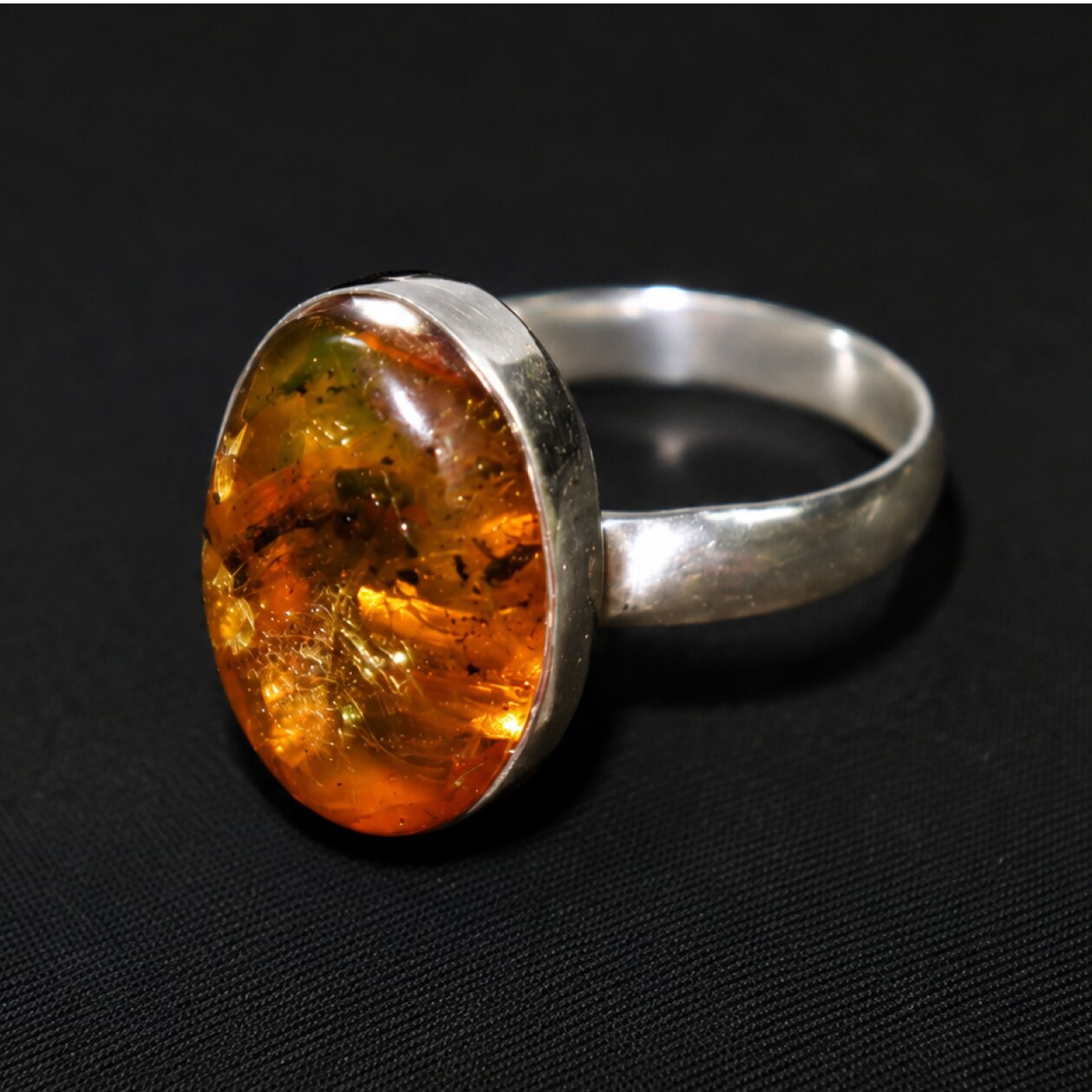 Genuine Orange Mosquito Dominican Amber 925 Sterling Silver Clear Oval Ring US#9.25 – photo 2