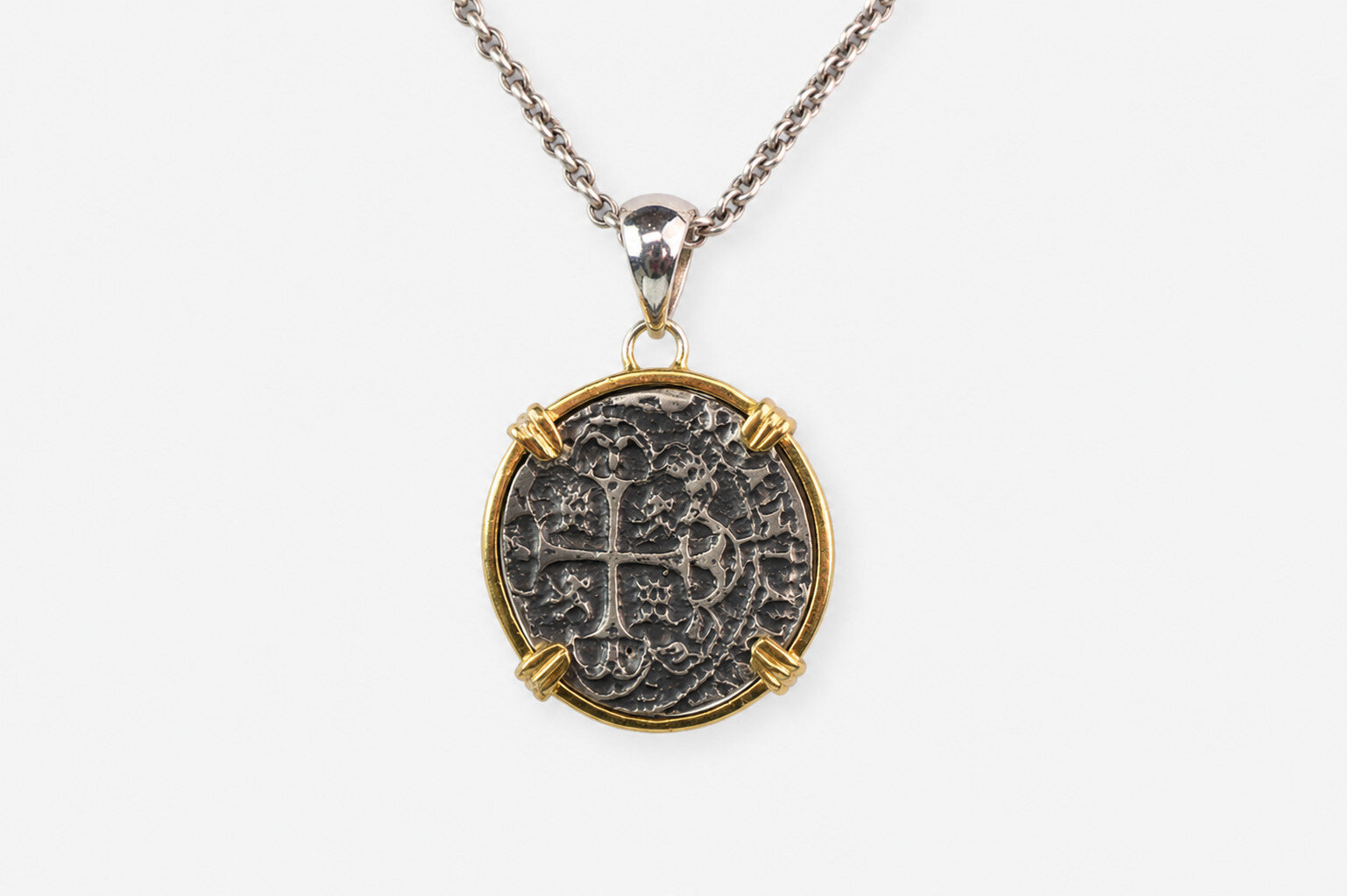 Atocha Treasure Coin Inspired Pendant 925 Silver 18K Gold Plated 39mm 6.8 grams – photo 6