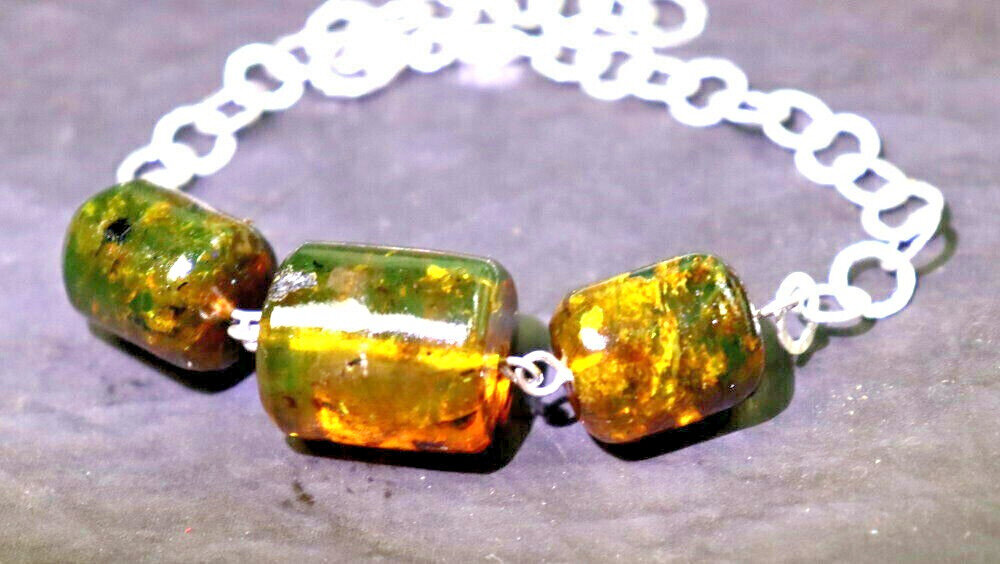 Beautiful Natural Translucent Deep Green Amber .925 Sterling Silver Bracelet 18c – photo 5