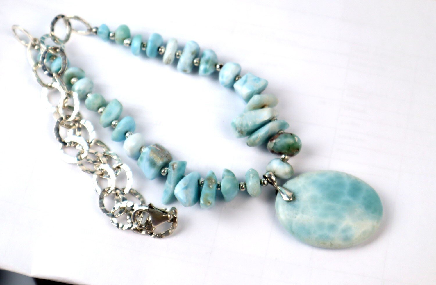 55g Larimar Necklace solid 925 Sterling Silver 18” 38mm Statement – photo 4