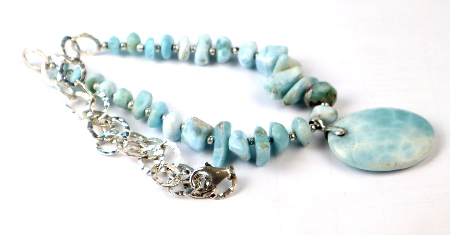 55g Larimar Necklace solid 925 Sterling Silver 18” 38mm Statement – photo 11
