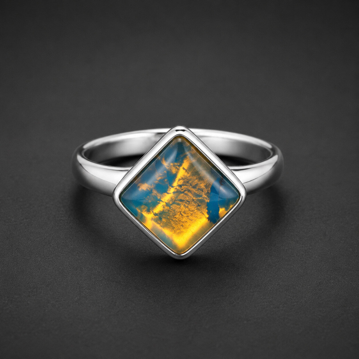 Gift Genuine Blue Amber 925 Sterling Silver Square Ring US#8.25 – photo 5