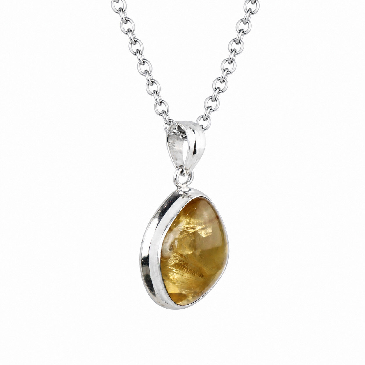 Rare Quality Yellow Gold Rutilated Quartz 925 Sterling Silver Teardrop Pendant – photo 3