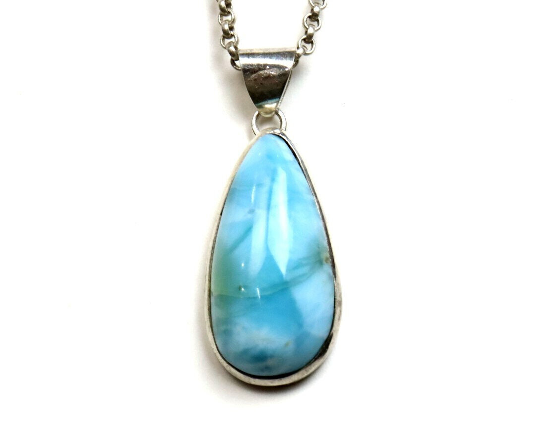 Impressive 1 3/4 inch Natural Sky Blue AAA Larimar .925 Sterling Silver Pendant – photo 5