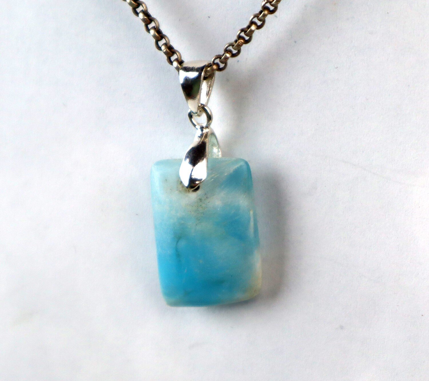 Charming Design Natural Ocean Blue Larimar .925 Sterling Silver Pendant 39mm – photo 7
