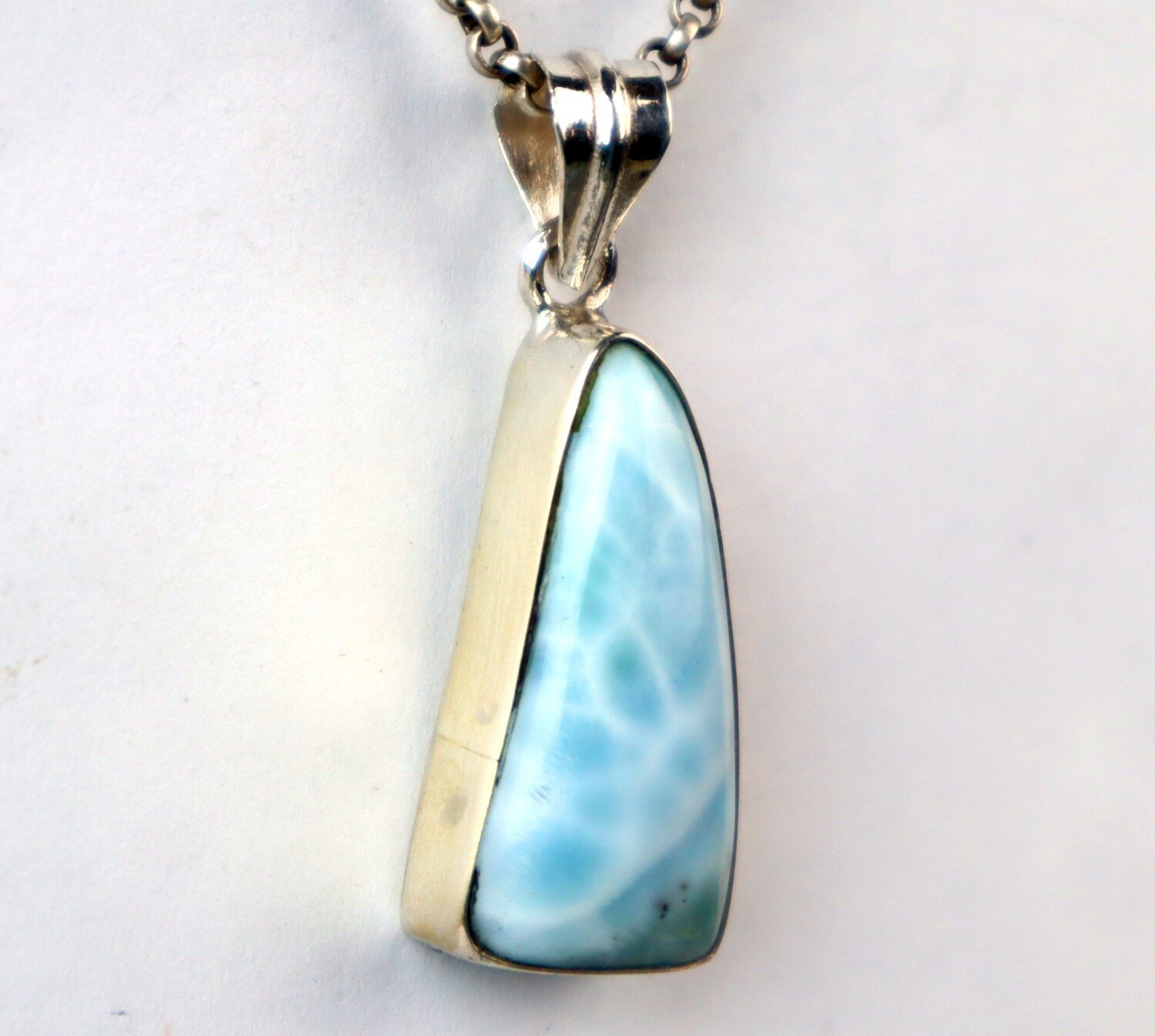 Gift Genuine Sky Blue Larimar 925 Sterling Silver Pendant 41mm – photo 5