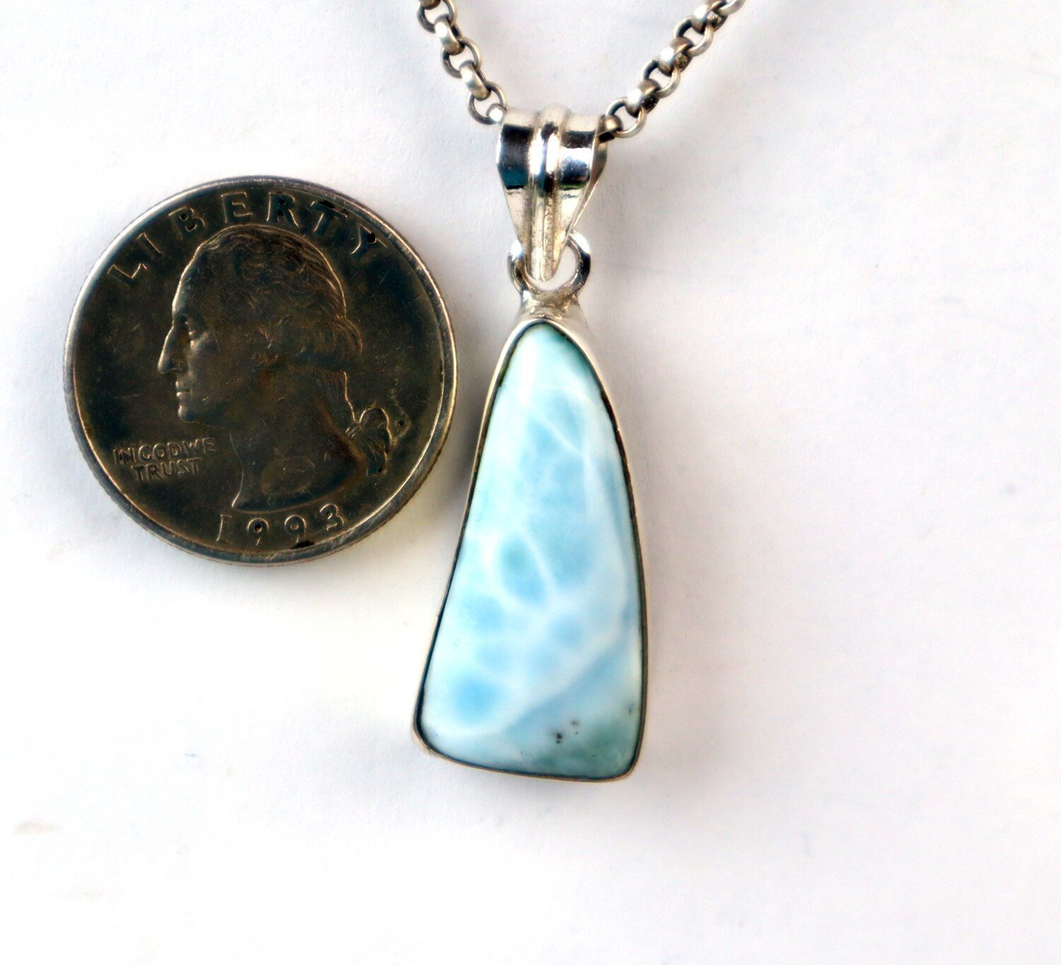 Gift Genuine Sky Blue Larimar 925 Sterling Silver Pendant 41mm – photo 7