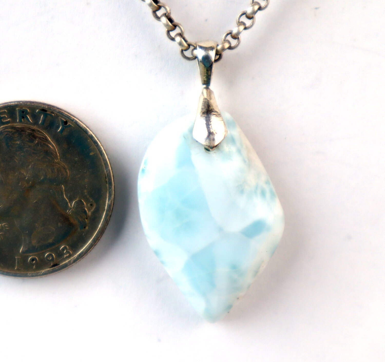 Beautiful Exquisite Sky Blue Larimar 925 Sterling Silver Freeform Pendant 38mm – photo 7