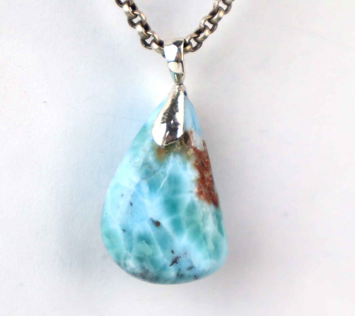 Larimar Blue Sterling Silver Pendant 33mm – photo 4
