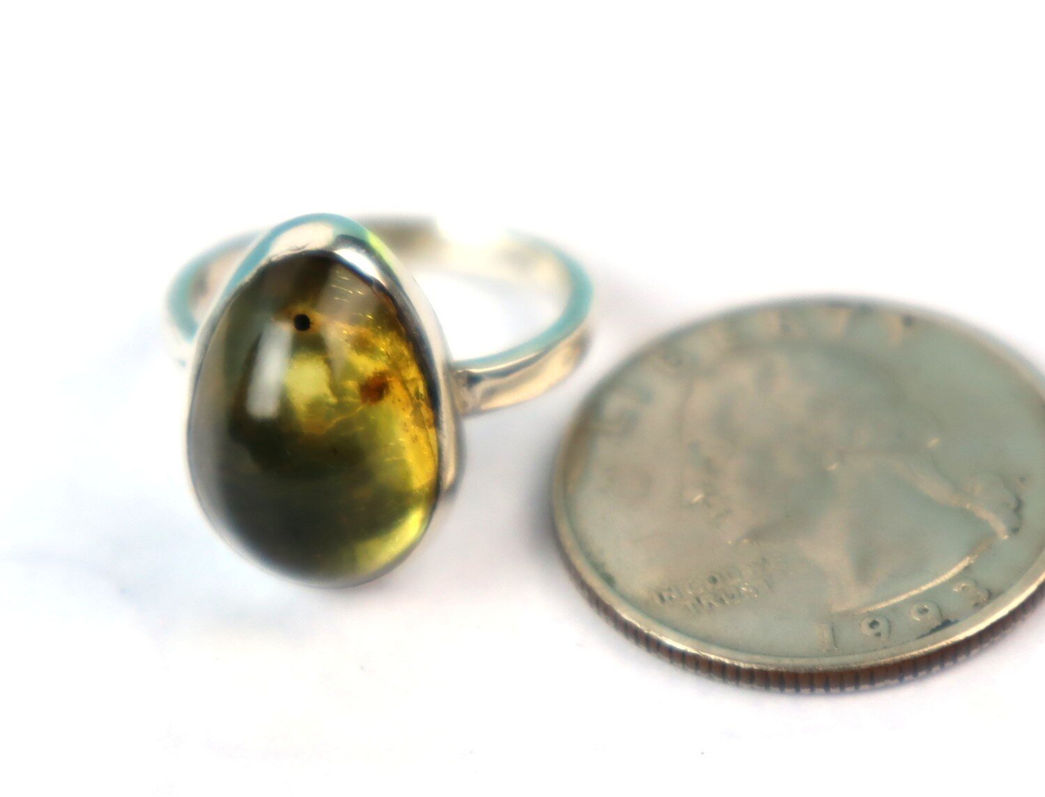 Beautiful Natural Clear Light Green Amber 925 Sterling Silver Ring free resizing – photo 11