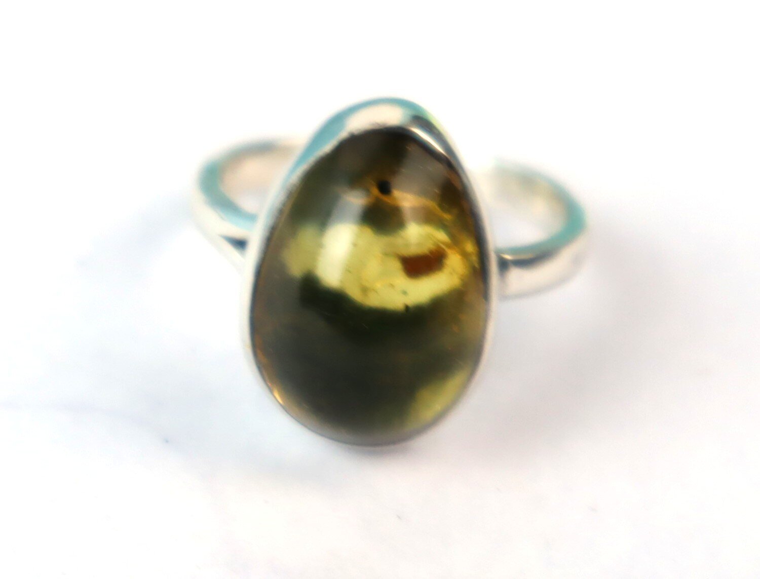 Beautiful Natural Clear Light Green Amber 925 Sterling Silver Ring free resizing – photo 9