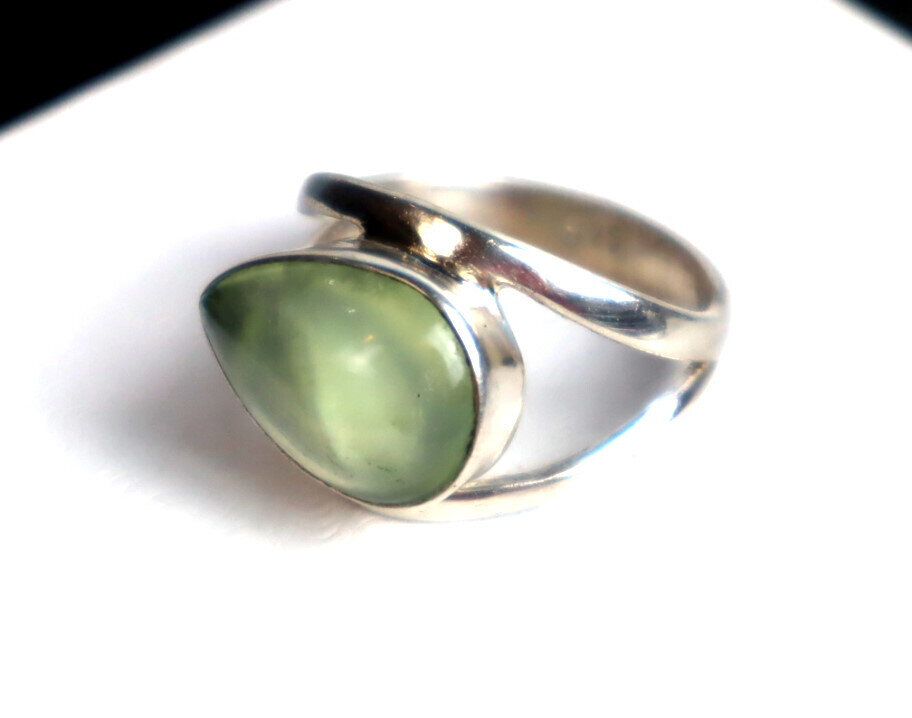 Exquisite Clear Light Green Jade .925 Sterling Silver Ring #7.5 – photo 6