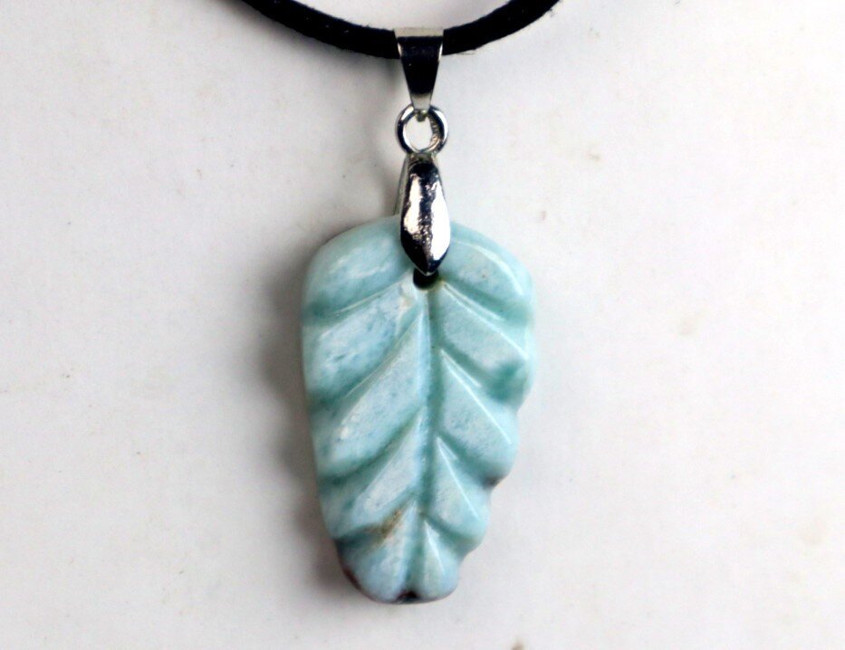 Beautiful Natural Light Blue Larimar Necklace adjustable free leather cord – photo 5