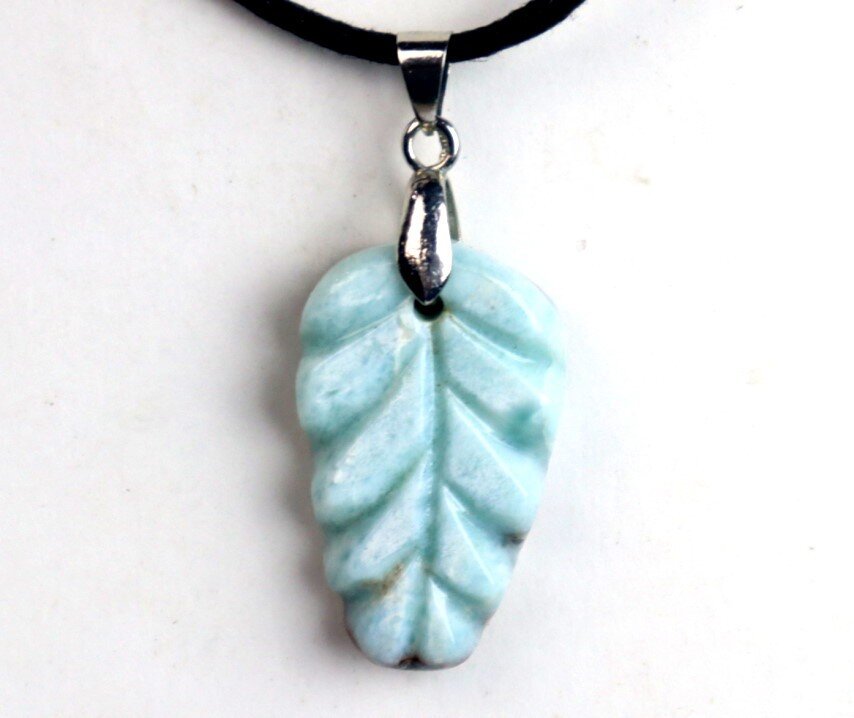 Beautiful Natural Light Blue Larimar Necklace adjustable free leather cord – photo 7