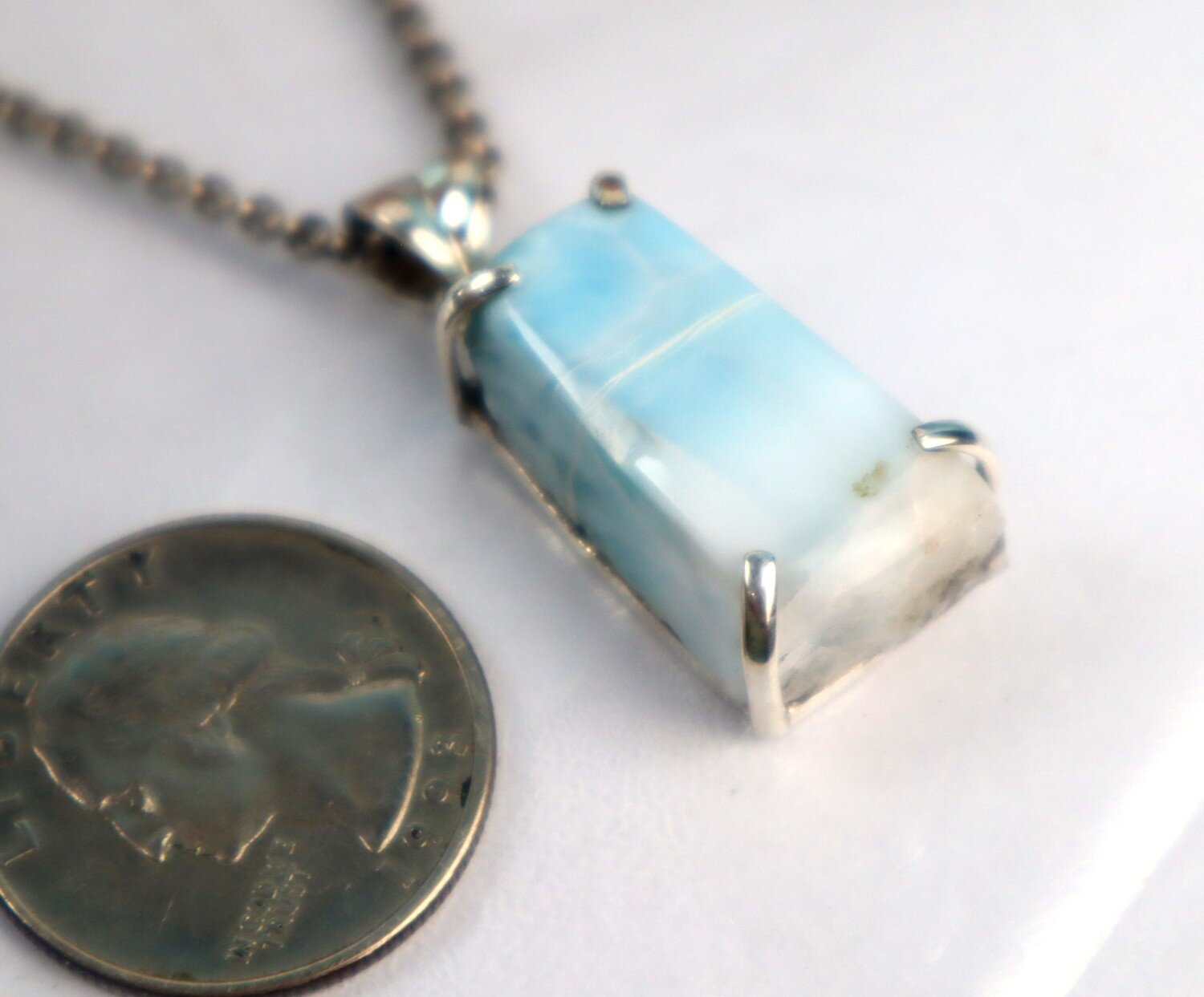 Beautiful Natural Sky Blue Larimar .925 Sterling Silver Pendant 36mm – photo 8