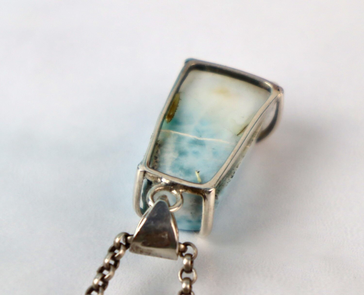 Beautiful Natural Sky Blue Larimar .925 Sterling Silver Pendant 36mm – photo 9