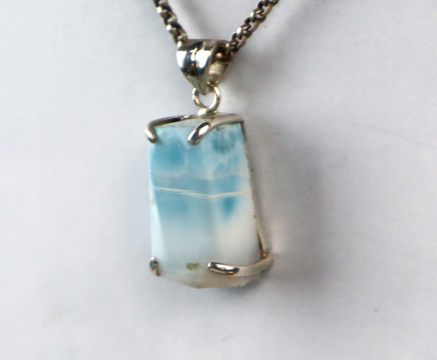 Beautiful Natural Sky Blue Larimar .925 Sterling Silver Pendant 36mm – photo 7