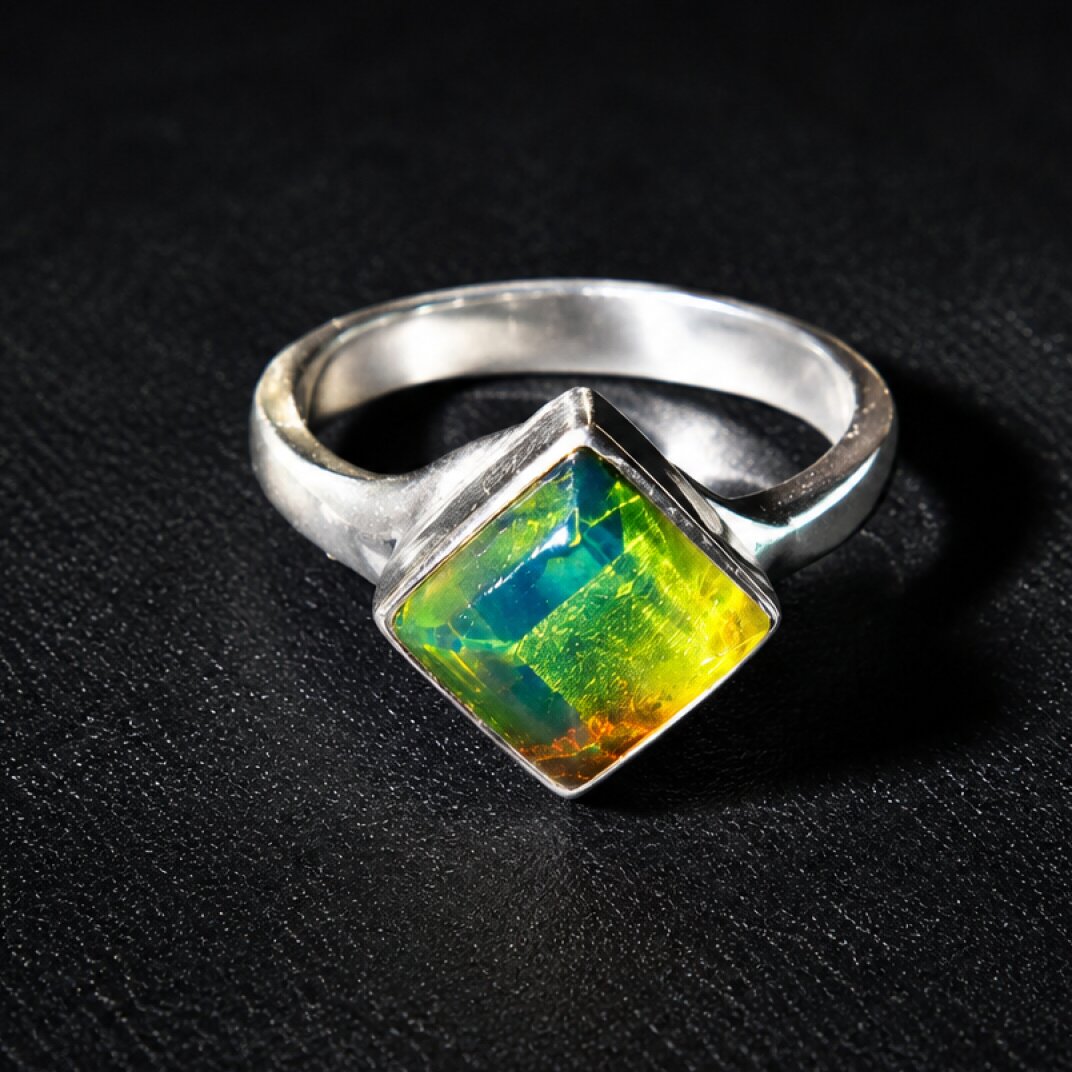 Untreated Green Orange Dominican Amber 925 Sterling Silver Clear Oval Ring #5.5 – photo 4