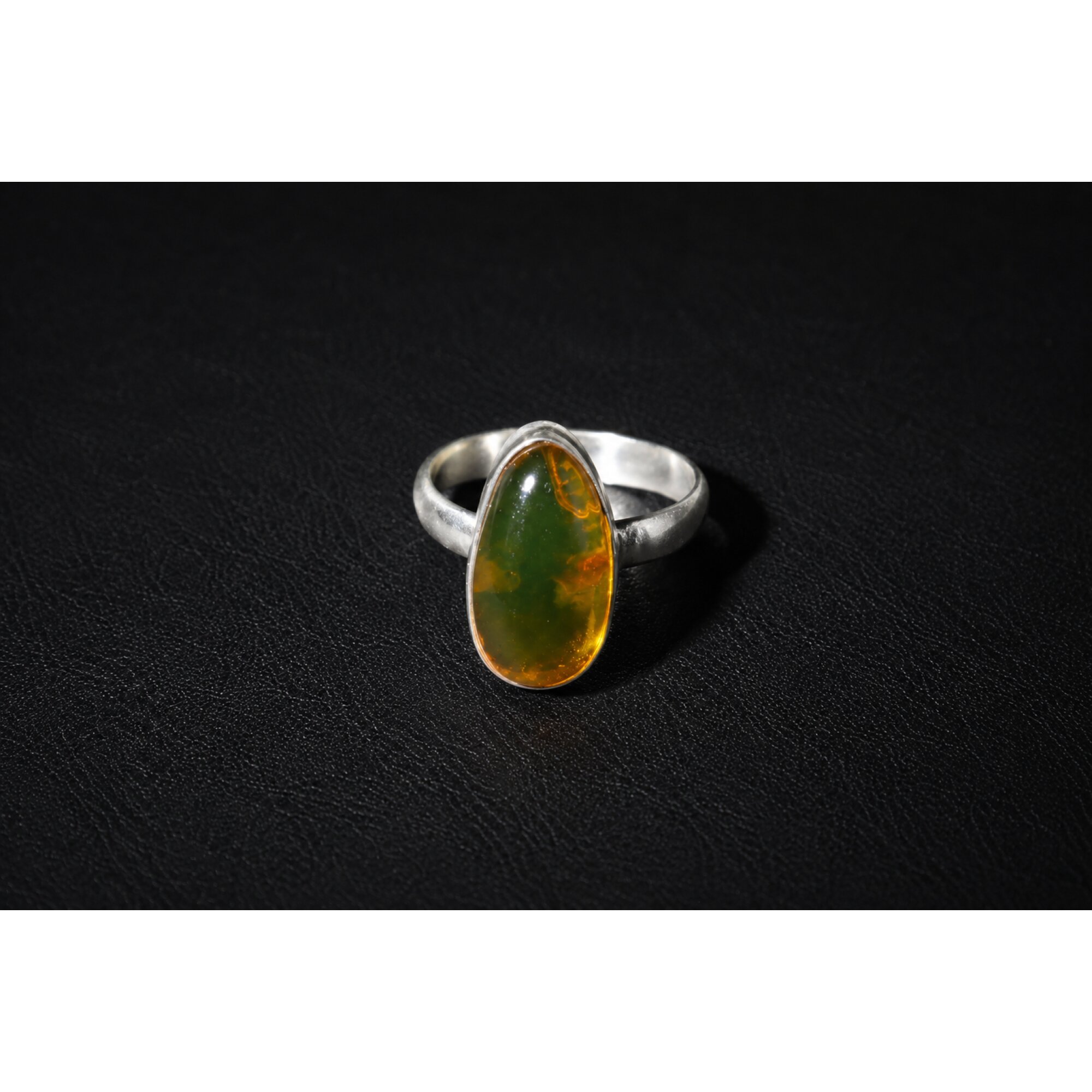 Artisan Orange Green Dominican Amber 925 Sterling Silver Clear Freeform Ring #7.25 – photo 4