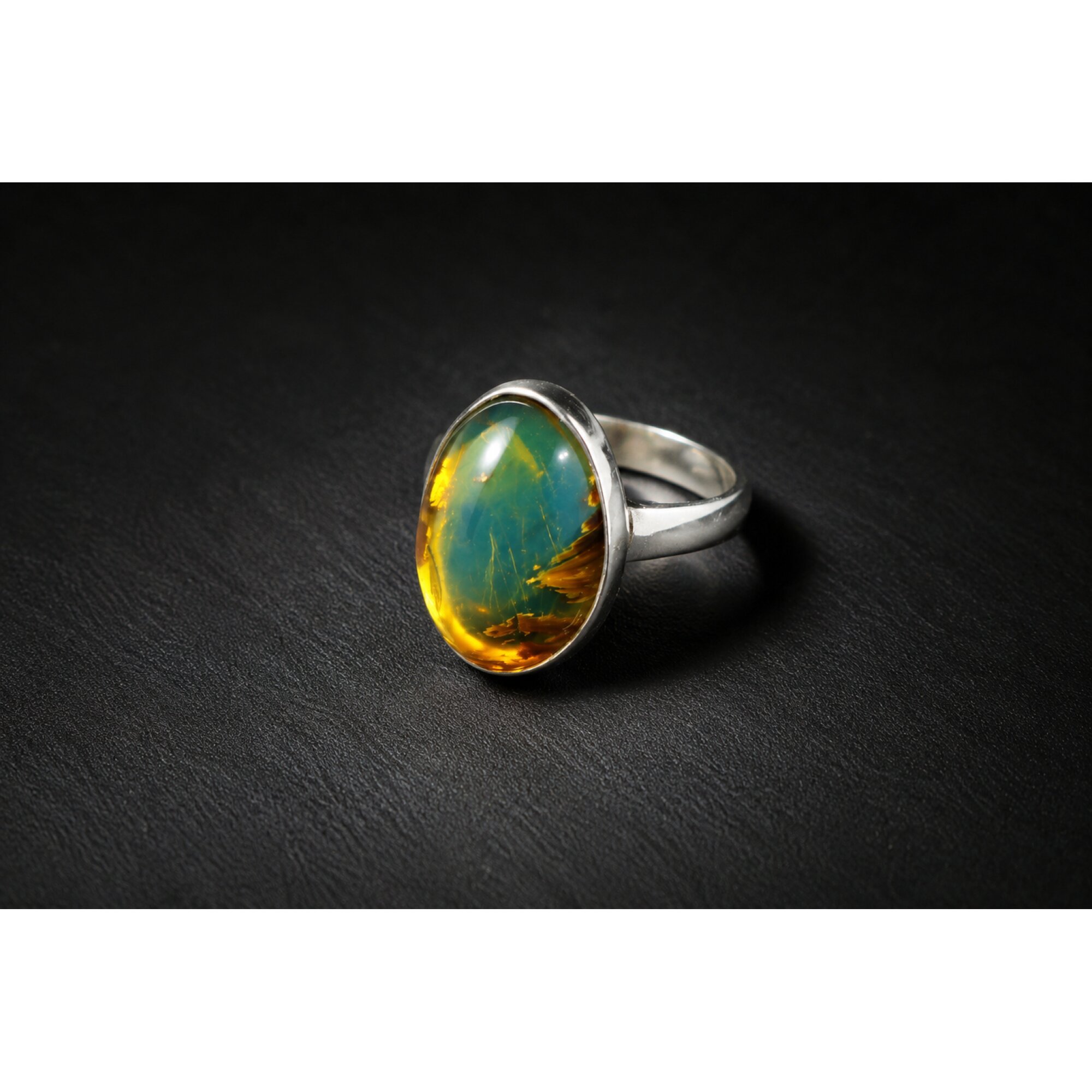 Rare Green Blue Dominican Amber 925 Sterling Silver Clear Oval Ring #9 – photo 4