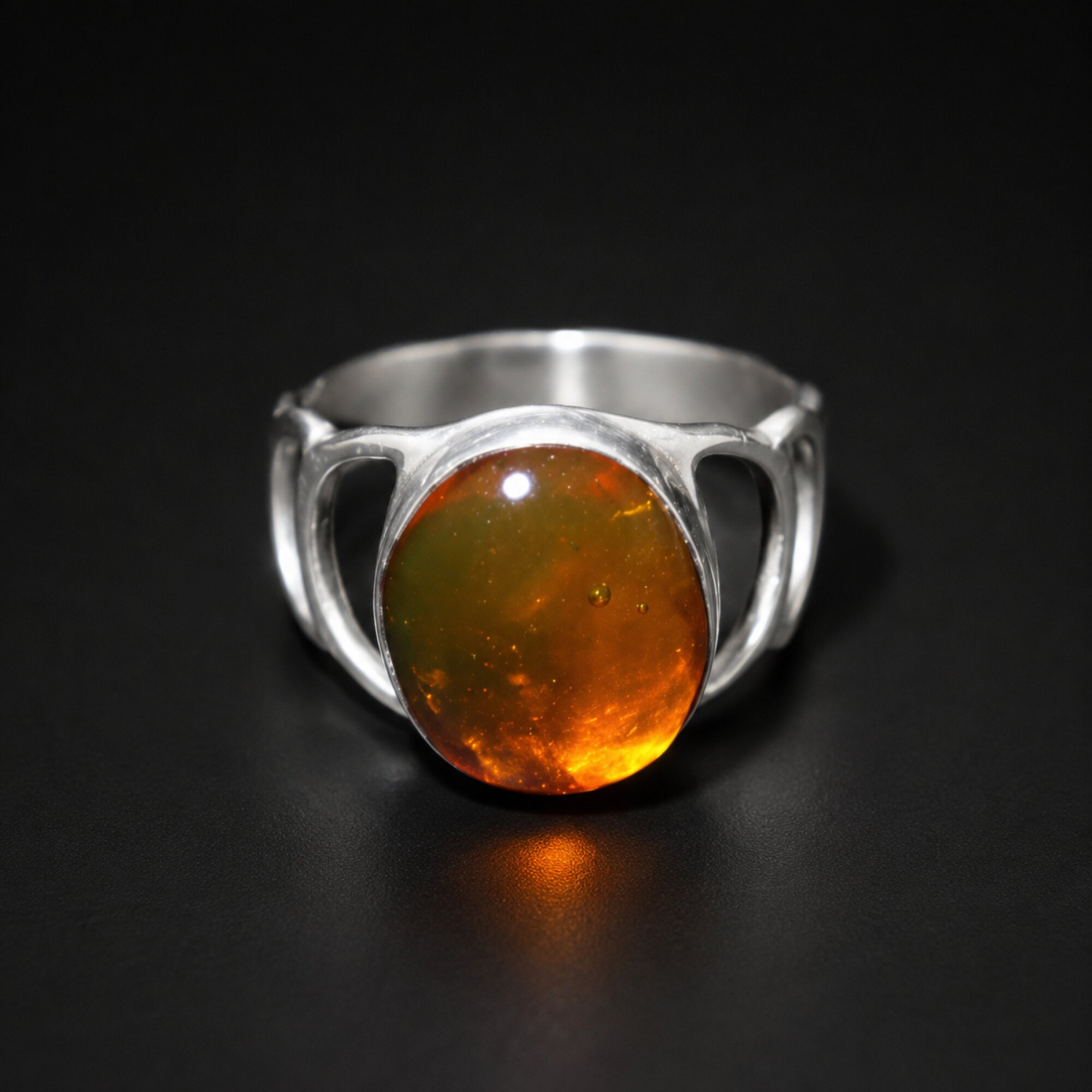 Natural Dominican Clear Orange Amber Ring 925 Sterling Silver Size 8.25 Ready – photo 3