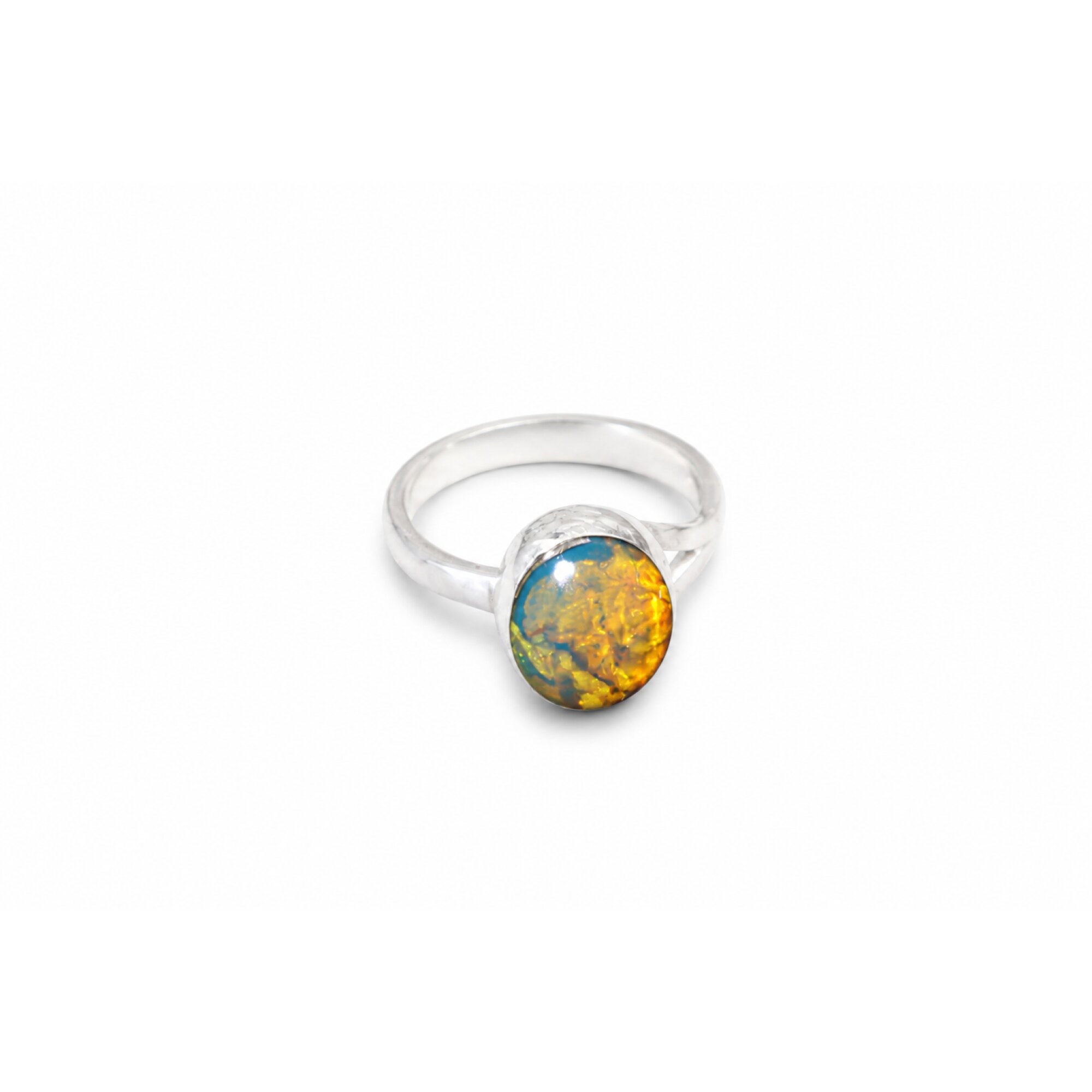 Artisan Made Clear Orange Blue Dominican Amber 925 Sterling Silver Ring #6 – photo 3