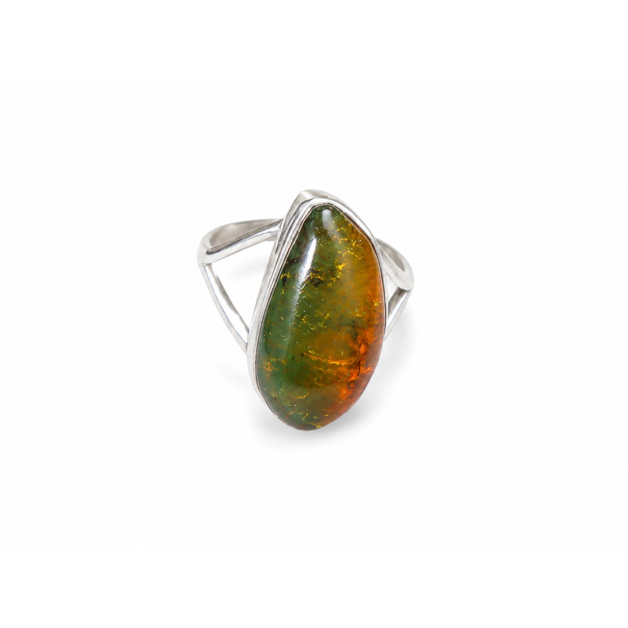 Natural Dominican Green Amber Ring 925 Sterling Silver Size 5.75 Clear Orange – photo 3